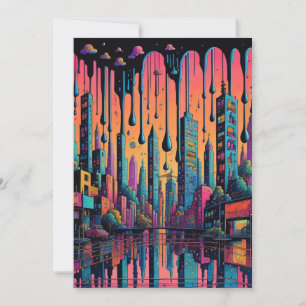 Psychedelic Drippy City Art Bedankkaart