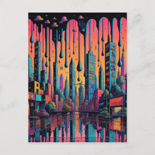 Psychedelic Drippy City Art Briefkaart
