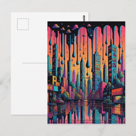 Psychedelic Drippy City Art Briefkaart (Voorkant / Achterkant)