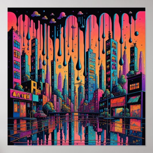Psychedelic Drippy City Art Poster (Voorkant)