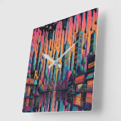 Psychedelic Drippy City Art Vierkante Klok (Hoek)