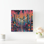 Psychedelic Drippy City Art Vierkante Klok (Huis)