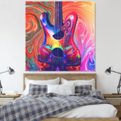 Psychedelic Electric Acoustic Semi Guitars Art Canvas Afdruk (Insitu (Slaapkamer))