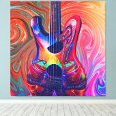 Psychedelic Electric Acoustic Semi Guitars Art Canvas Afdruk (Insitu (Houten vloer))