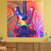 Psychedelic Electric Acoustic Semi Guitars Art Canvas Afdruk (Insitu (Woonkamer))