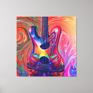 Psychedelic Electric Acoustic Semi Guitars Art Canvas Afdruk