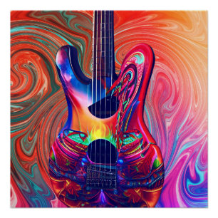 Psychedelic Electric Acoustic Semi Guitars Art Perfect Poster