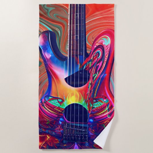 Psychedelic Electric Acoustic Semi Guitars Art Strandlaken (Voorkant)