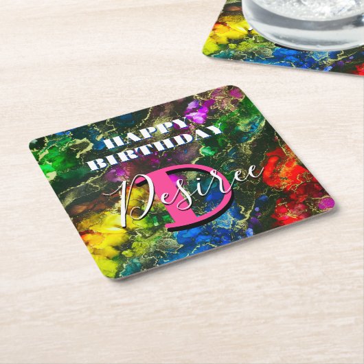 Psychedelic en Gilt Alcohol Ink Kartonnen Onderzetters (Schuin)