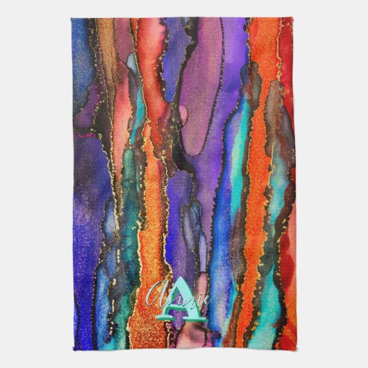 Psychedelic en Gilt Alcohol Ink Kitchen Towels Theedoek (Verticaal)