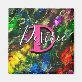 Psychedelic en Gilt Alcohol Ink Magneet