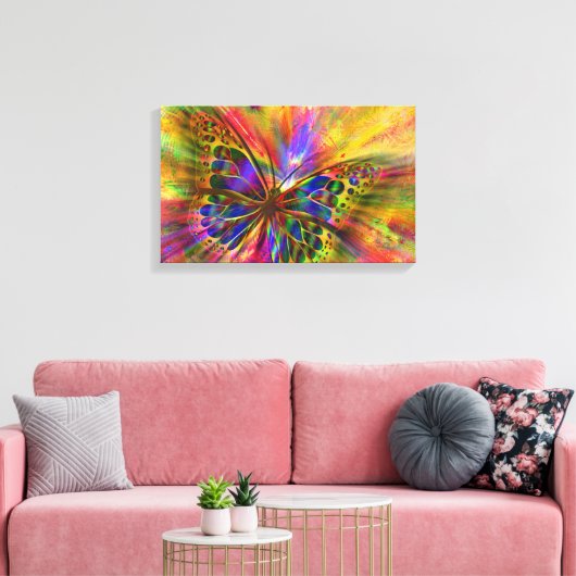 Psychedelic en multikleurenvlinder canvas afdruk (Insitu (Woonkamer))