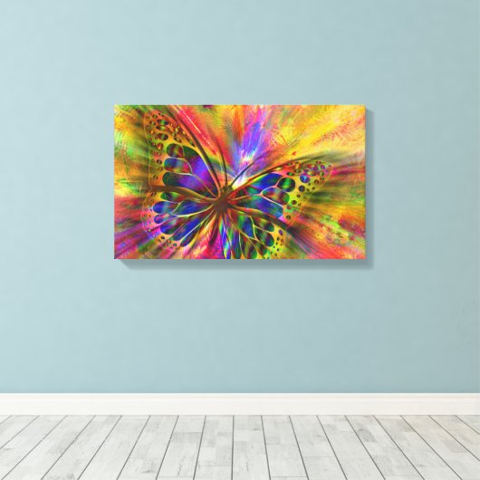 Psychedelic en multikleurenvlinder canvas afdruk (Insitu (Houten vloer))