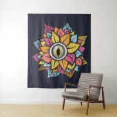 Psychedelic Eye Flower - Kleurrijke Trippy Art Wandkleed (In situ)
