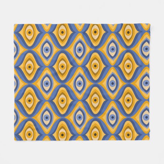 Psychedelic eye patroonindigo blauw geel fleece deken (Voorkant (Horizontaal))