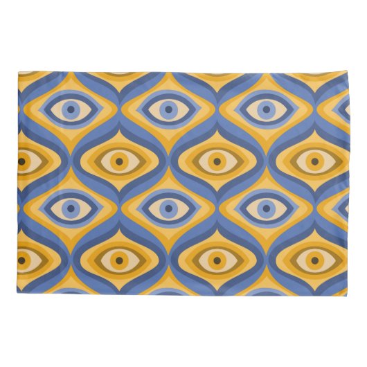 Psychedelic eye patroonindigo blauw geel kussensloop (Achterkant)