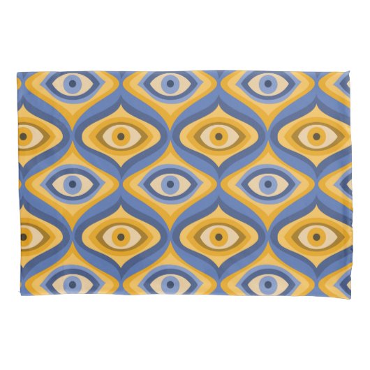 Psychedelic eye patroonindigo blauw geel kussensloop (Voorkant)