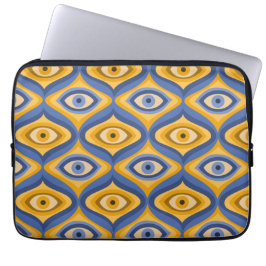Psychedelic eye patroonindigo blauw geel laptop sleeve