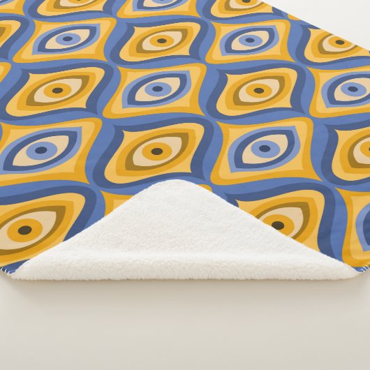 Psychedelic eye patroonindigo blauw geel sherpa deken (3/4)