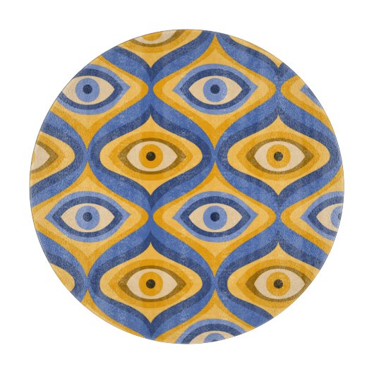 Psychedelic eye patroonindigo blauw geel snijplank (Voorkant)