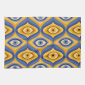 Psychedelic eye patroonindigo blauw geel theedoek (Horizontaal)