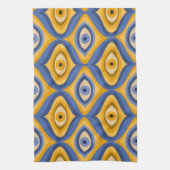 Psychedelic eye patroonindigo blauw geel theedoek (Verticaal)