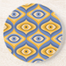 Psychedelic eye patroonindigo blauw geel zandsteen onderzetter