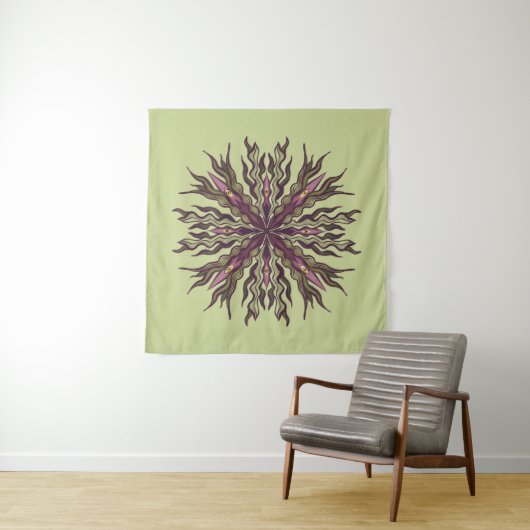 Psychedelic Eye Plant - Surreal Botanical Mandala Wandkleed (In Situ (horizontaal))