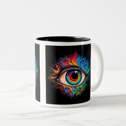 Psychedelic Eye Two-Tone Mok, 11 oz Tweekleurige Koffiemok (Voorkant rechts)