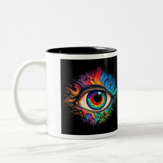 Psychedelic Eye Two-Tone Mok, 11 oz Tweekleurige Koffiemok (Links)