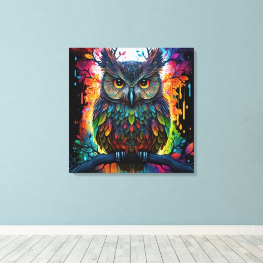 Psychedelic Fantasy Hippy Uil Canvas Afdruk (Insitu (Houten vloer))