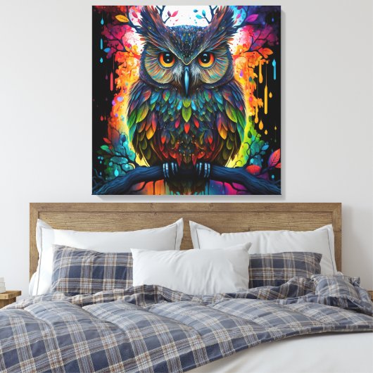 Psychedelic Fantasy Hippy Uil Canvas Afdruk (Insitu (Slaapkamer))