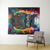 Psychedelic Fantasy Hippy Uil Wandkleed (In Situ (horizontaal))