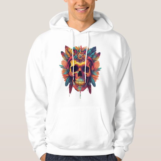 Psychedelic Feathered Skull Hoodie (Voorkant)
