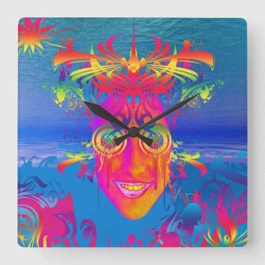 Psychedelic Fish Vierkante Klok (Voorkant)