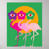 Psychedelic Flamingo Evil Eyes Art Print
