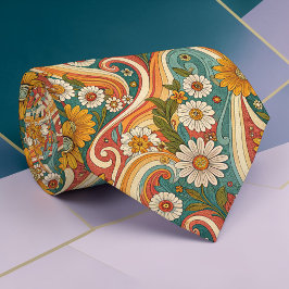 Psychedelic Floral 1970s Custom Necktie Tie Stropdas