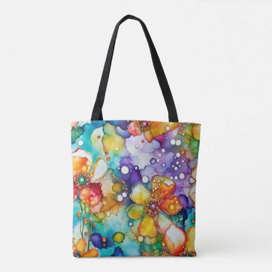 Psychedelic Floral en Bubbles Abstract Tote Bag (Achterkant)