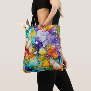 Psychedelic Floral en Bubbles Abstract Tote Bag