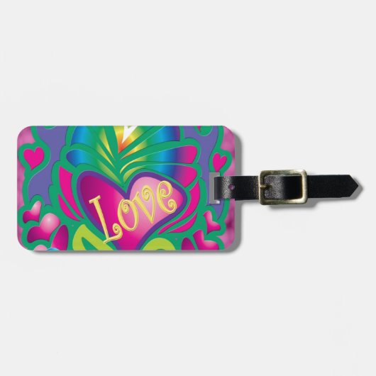 Psychedelic Floral Heart Bagagelabel (Voorkant horizontaal)