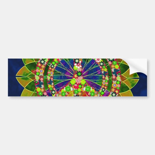 Psychedelic Floral Kaleidoscope Peace Sign Bumpersticker (Voorkant)