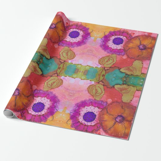 Psychedelic Flower Power Wrapping paper Cadeaupapier (Uitgerold)