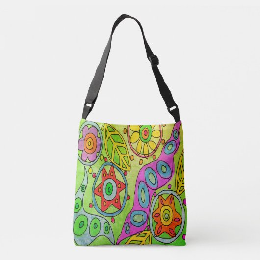 Psychedelic Flowers Abstracte kunst Crossbody Tas (Achterkant)