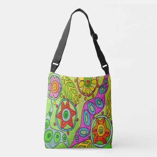 Psychedelic Flowers Abstracte kunst Crossbody Tas (Voorkant)