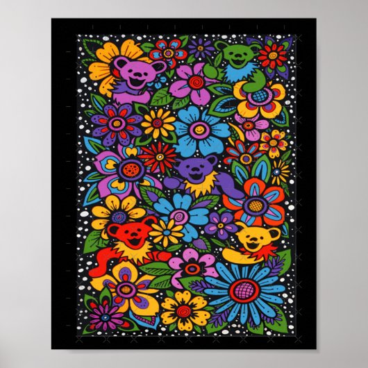 Psychedelic Flowers Dancing Bears Coloured Gratefu Poster (Voorkant)