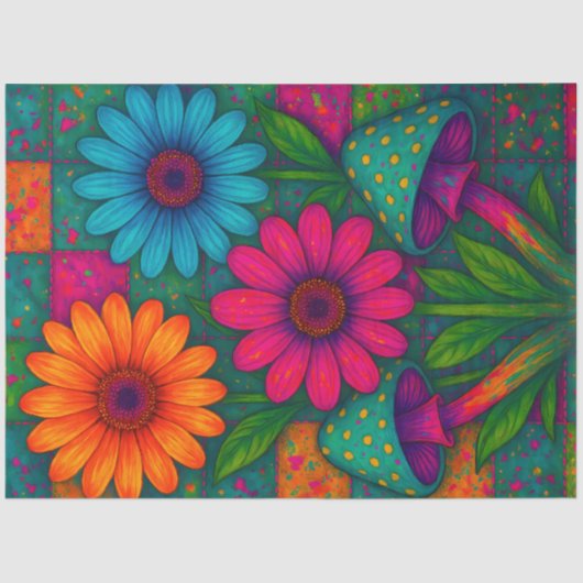 Psychedelic Flowers & Mushrooms Decoupage Tissuepapier (Voorkant)