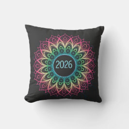 Psychedelic Fractal Mandala 2026 Design with Neon Kussen
