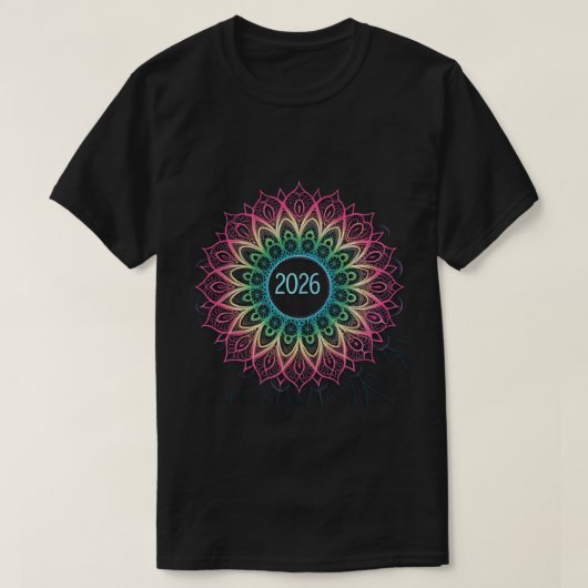 Psychedelic Fractal Mandala 2026 Design with Neon T-shirt (Design voorkant)