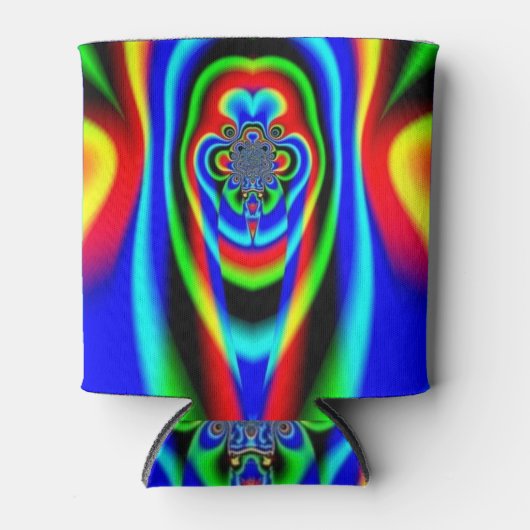 Psychedelic Fractal Rainbow Face Hippy Trippy Blikjeskoeler (Voorkant)
