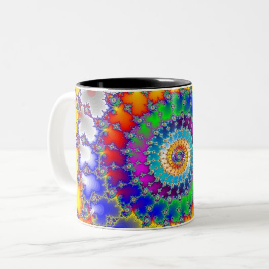 Psychedelic Fractal Spirals Tweekleurige Koffiemok (Voorkant links)